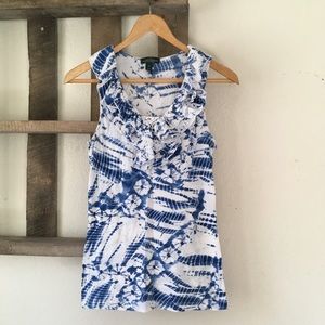 LRL blue/white ruffle tie-dye top